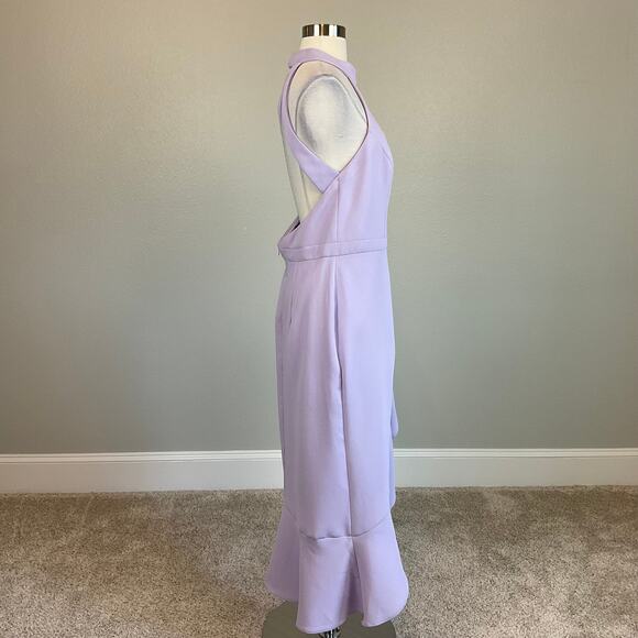 Backless High-Low Sheath Cocktail Dress Size 10 Purple Ruffled Halter by AQUA - Picture 4 of 14